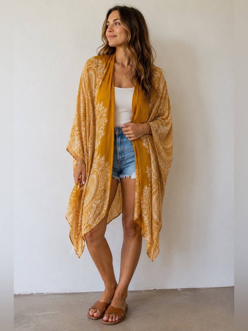 Lightweight Mustard Paisley Kimono